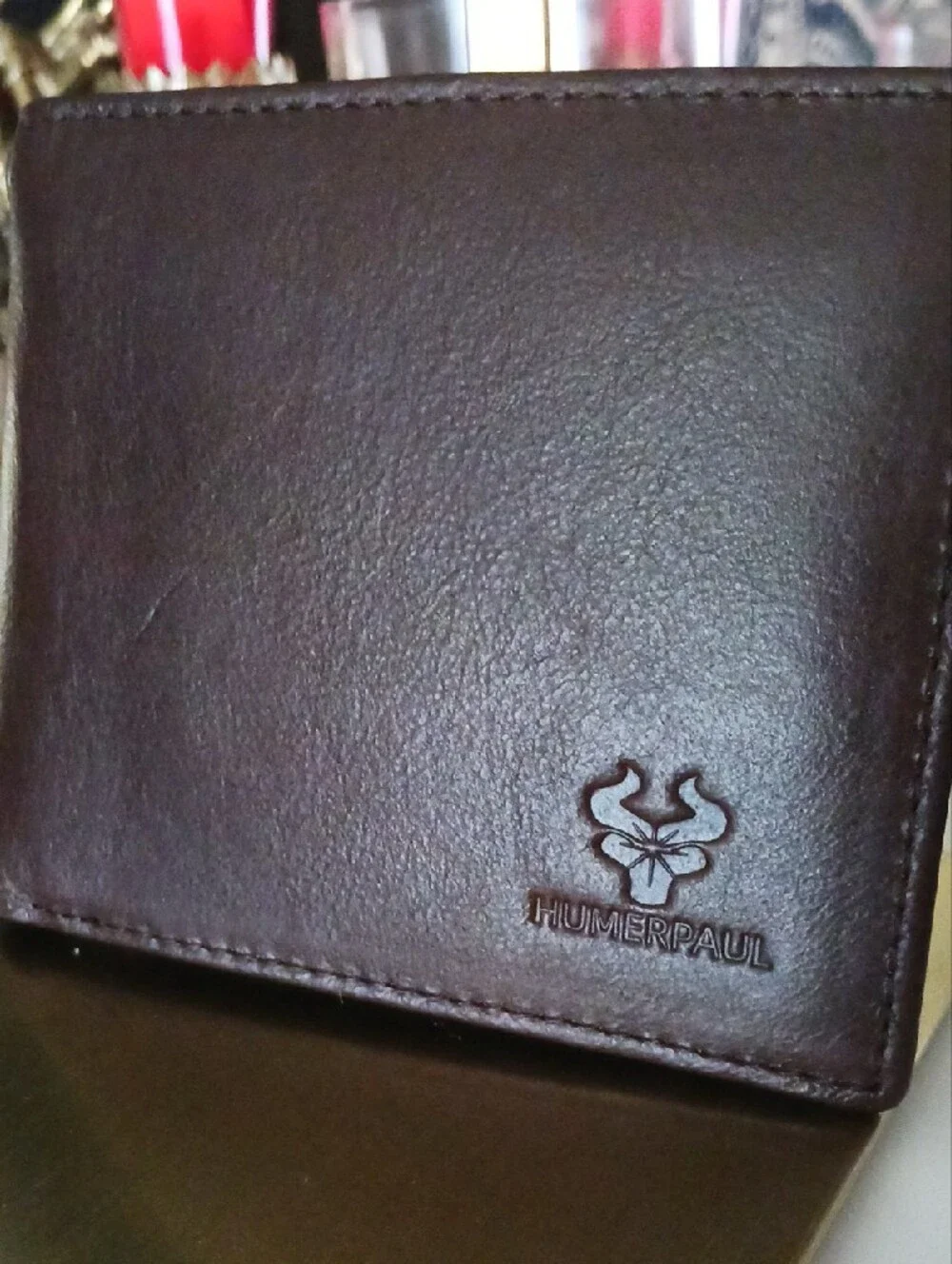 Vintage Humerpaul Brown Genuine Leather Wallet Bifold Multi-Card With Chain